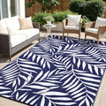 Outdoor Rug Waterproof Reversible Leaf Mat, Navy & White