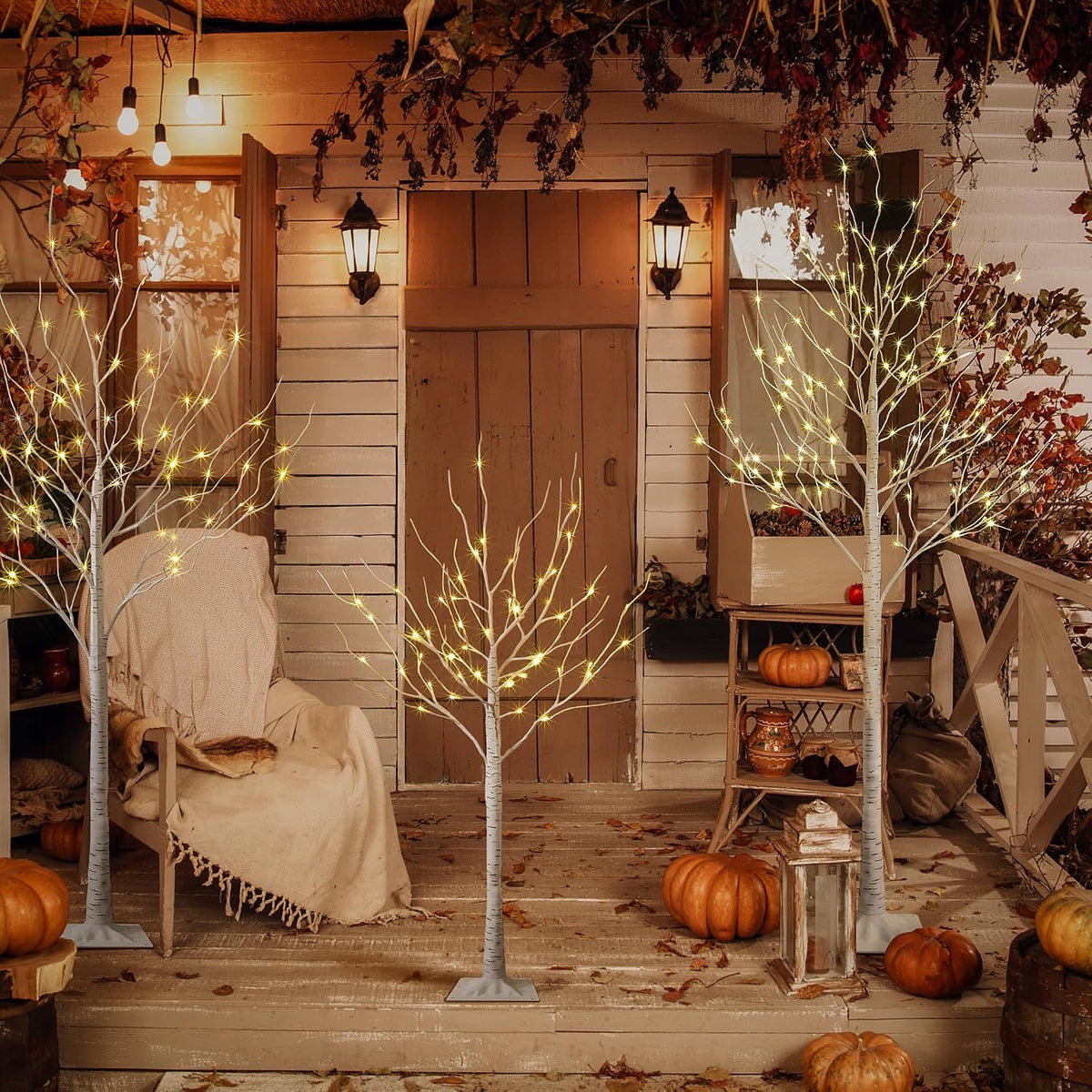 LED Birch Tree Light Set - 4ft, 6ft, 8ft Trees with Warm White Lights - Indoor Outdoor Christmas Wedding Party