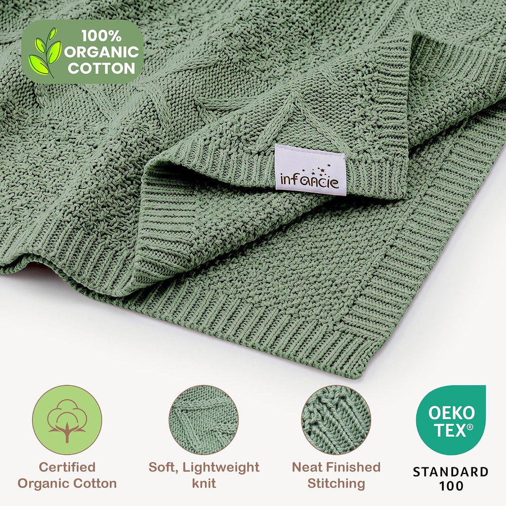 Organic Cotton Knit Baby Blanket Unisex Infant & Toddler 31x43