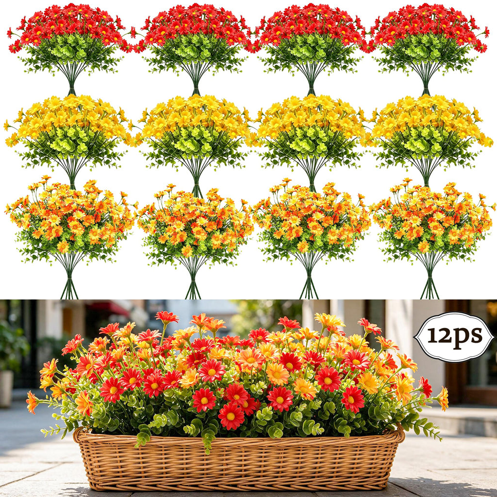 Mums Flowers, 12 Faux Chrysanthemum Bouquet Set Fake Fall Flower