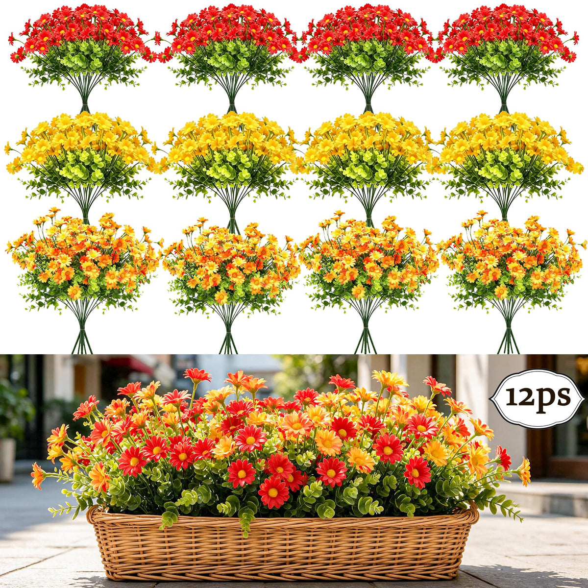 Mums Flowers, 12 Faux Chrysanthemum Bouquet Set Fake Fall Flower