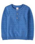 Boys,and Toddler Long Sleeve Linen Henley Shirt,Boy That's Blue
