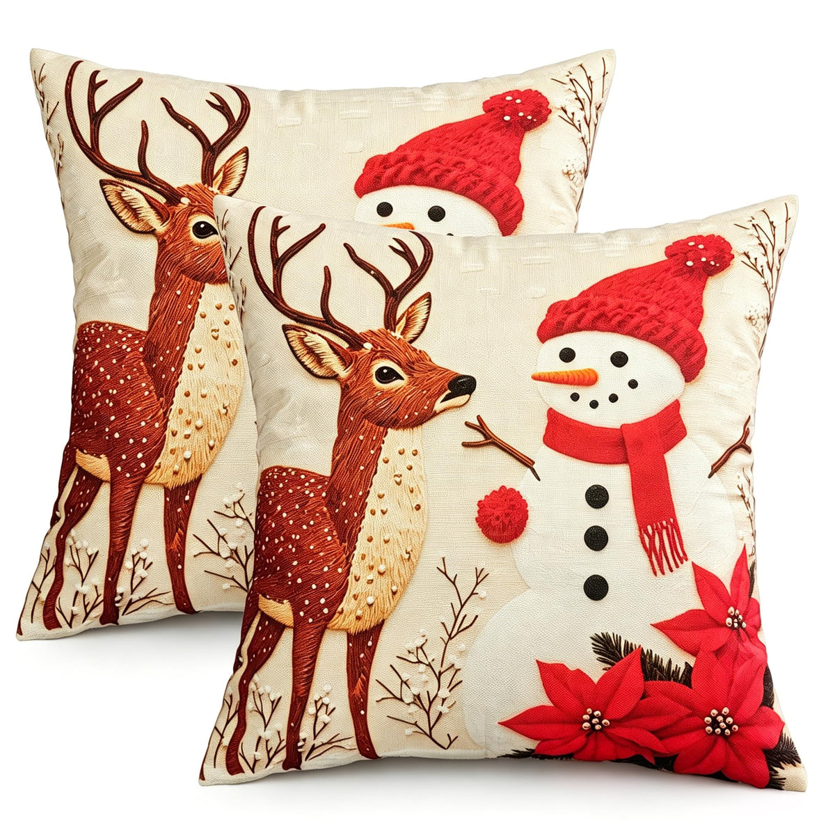 Christmas Snowman Pillow Covers 18x18 Inch, Set of 2 Outdoor Throw Pillow Covers with Pillow Inserts Included