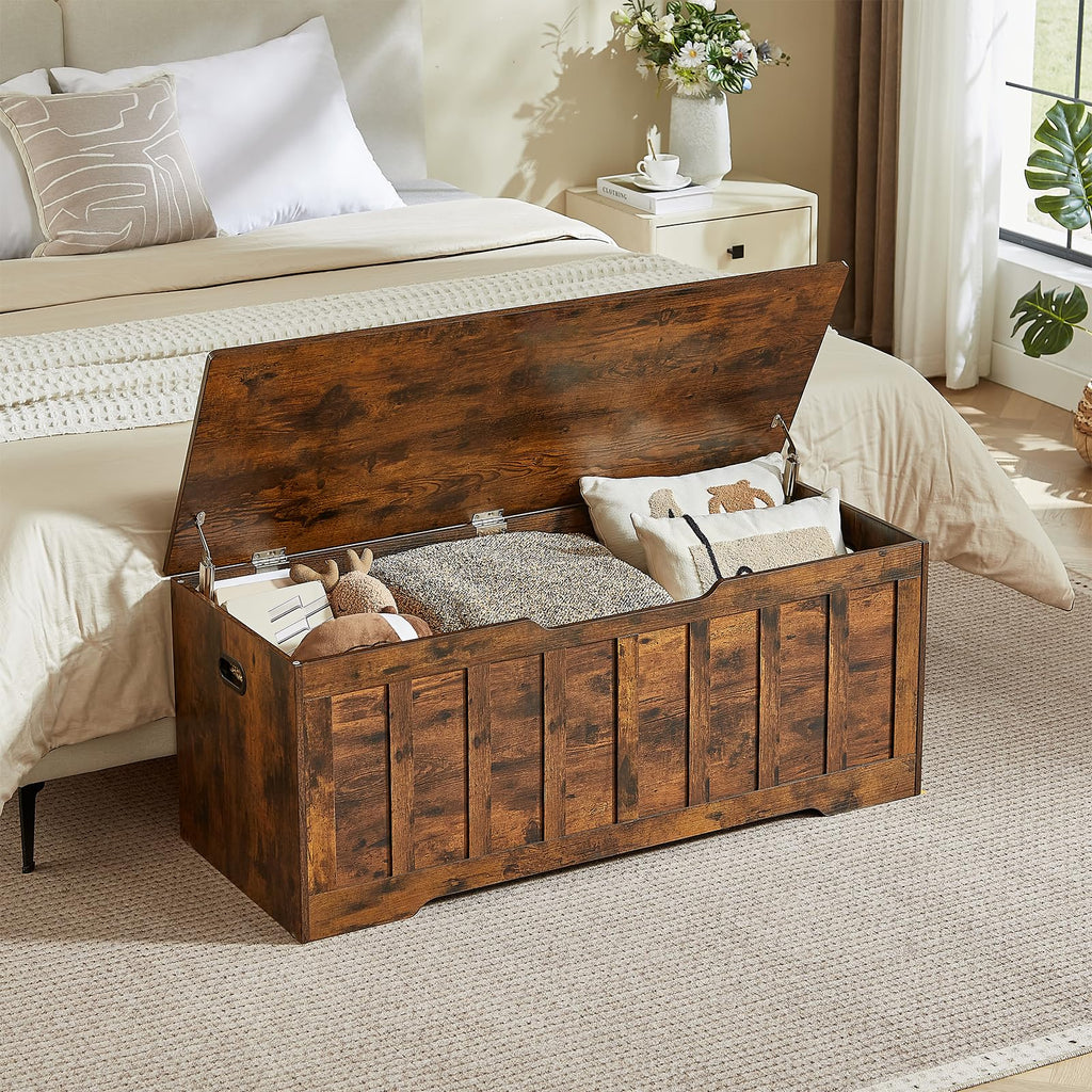 47.2"Storage Chest, 19"Extra-Deep Storage Bench, 72 Gal, Rustic Brown