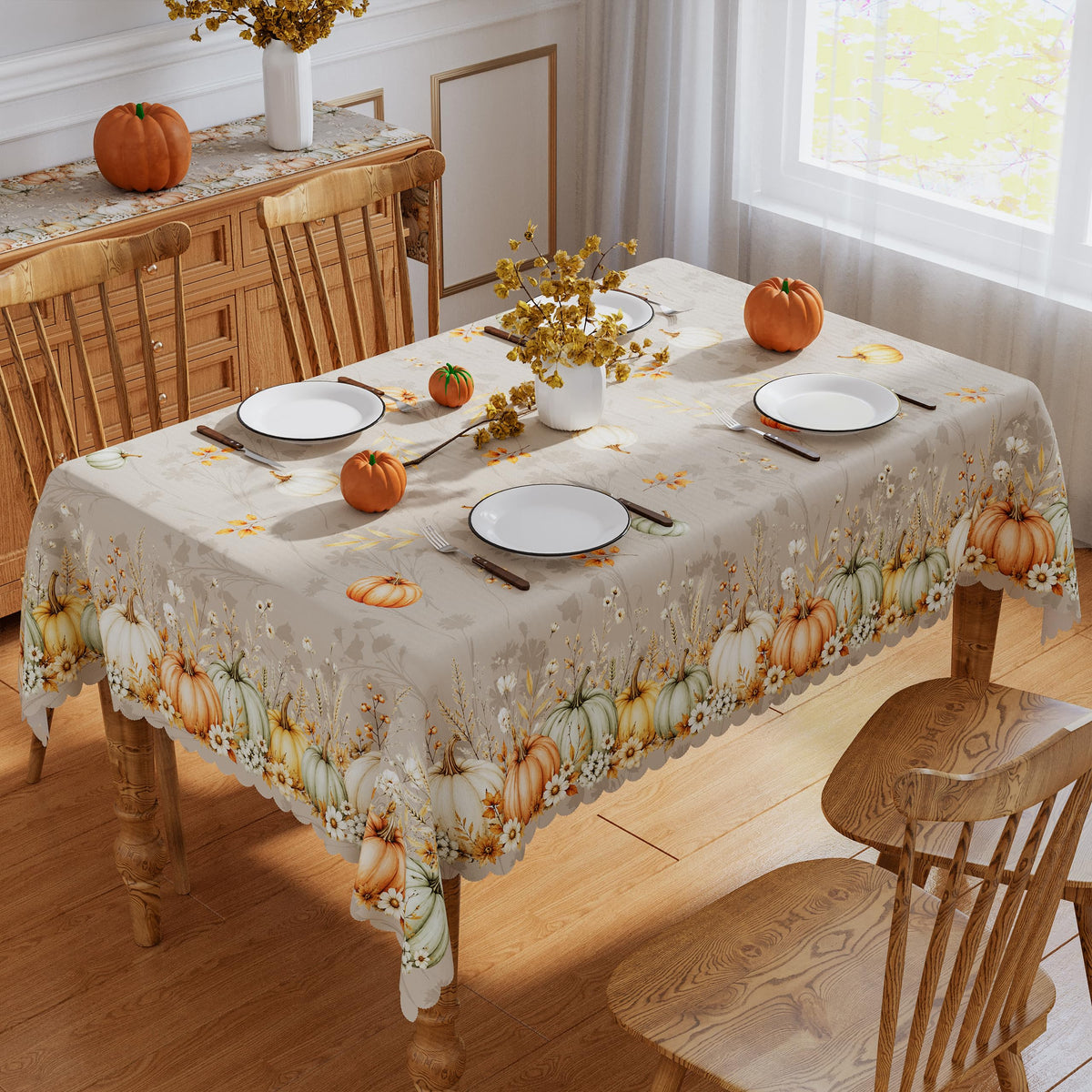 Fall Tablecloth Rectangle 60x120 Inch Thanksgiving Home Party Decor