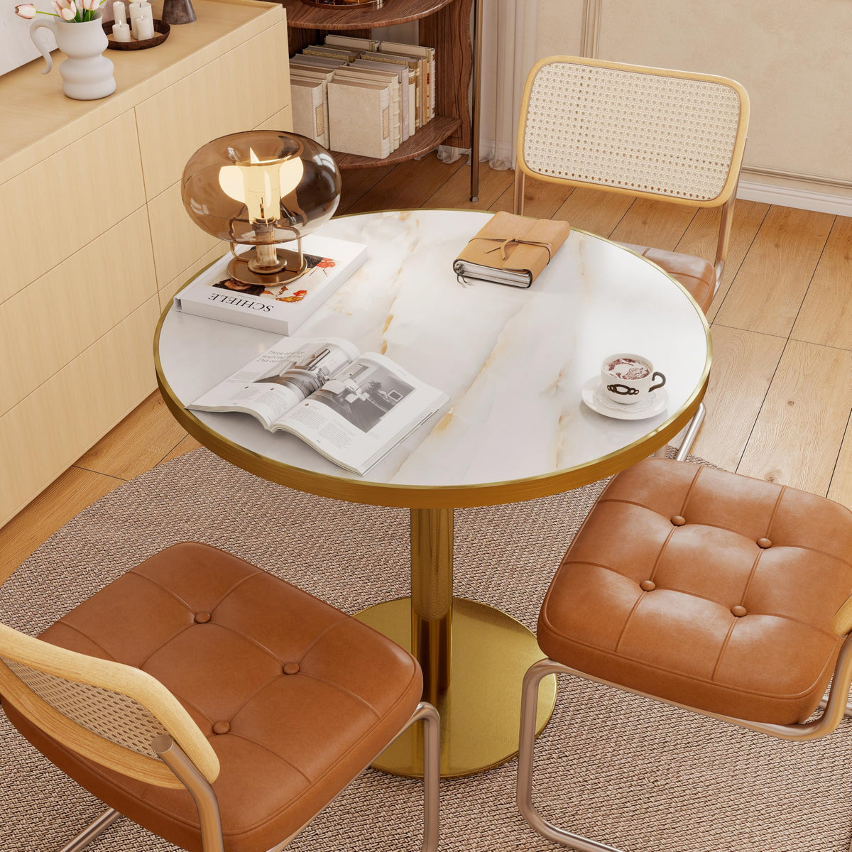 Inspired Saarinen Style 31.5" Tulip Table, Small Round Dining Table, Marble Bistro Table