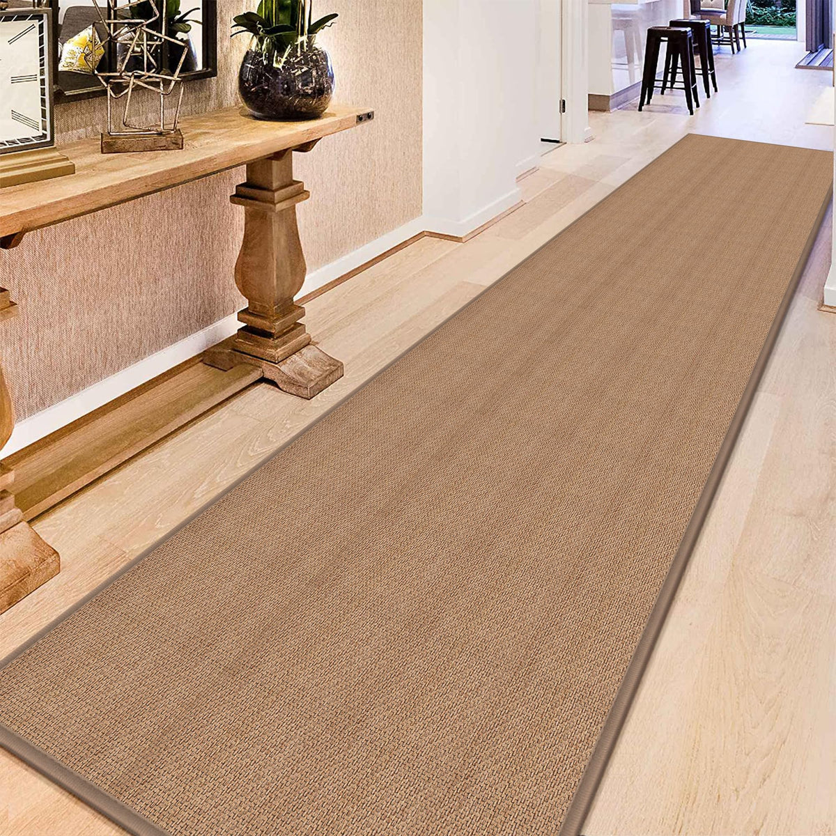 15ft Natural Jute Hallway Runner Rug Non Slip Washable, Rubber Backed Long Indoor Entryway Runner, Absorbent Kitchen