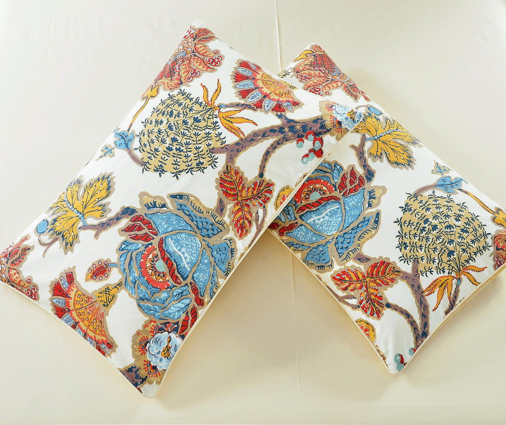 Luxury Bohemian Damask Floral Queen Size 3Pcs(1 Duvet Cover+ 2 Pillowcases/Shams Farmhouse Shabby Flower Colorful Red