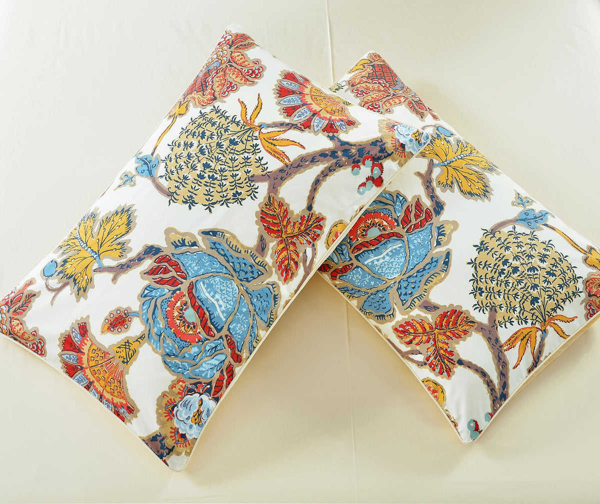 Luxury Bohemian Damask Floral Queen Size 3Pcs(1 Duvet Cover+ 2 Pillowcases/Shams Farmhouse Shabby Flower Colorful Red