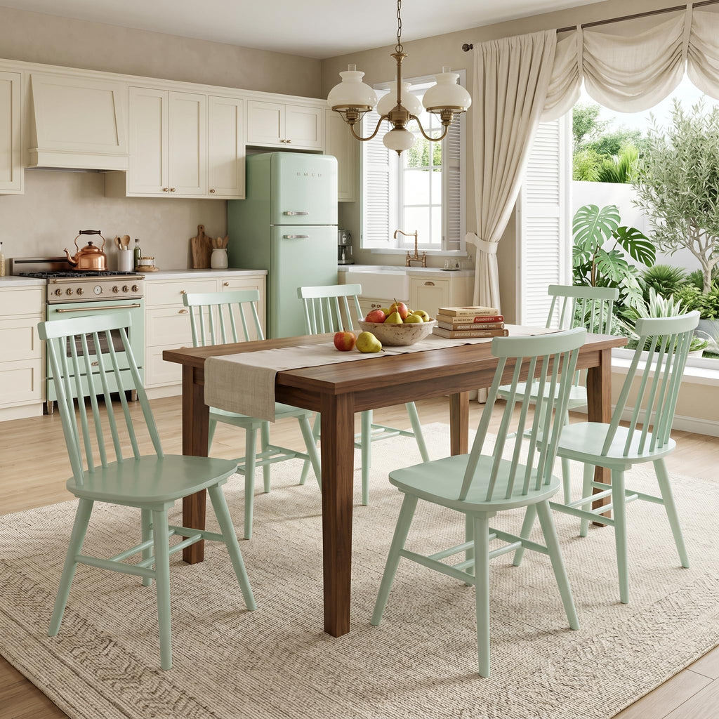 Wood Dining Chairs Set of 6, Mint