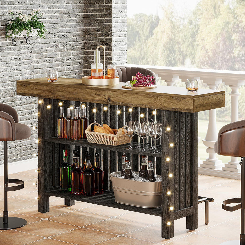 63" Large Bar Table, 2-Tier Counter Height Table with Footrest