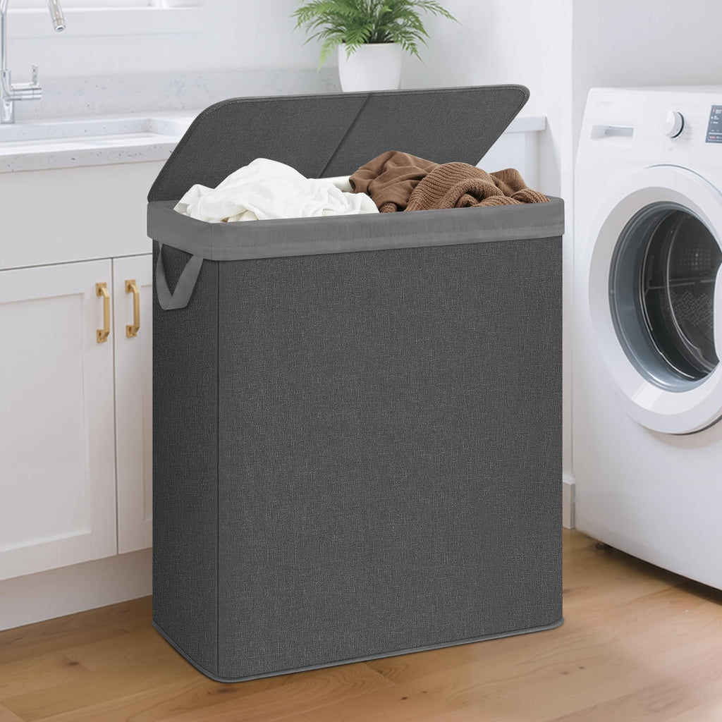 Double Laundry Hamper with Lid, Tall Metal Laundry Baskets