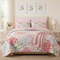 Quilt Set, 2 Pieces Pink Floral Bedding, Bedspread