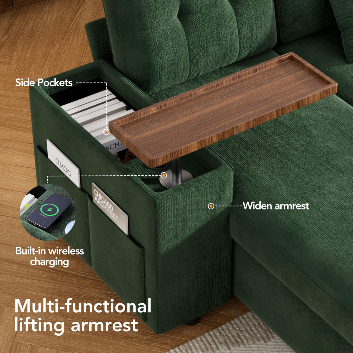 5 Seat Modular Sectional Sleeper Sofa with Pull Out Bed, L-Shaped Couch with Reclining Backrest, Lift Top Storage