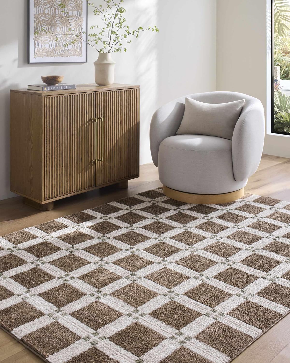 Talos Area Rug - Checkered Geometric Square Plaid Lattice - Contemporary Modern Minimalist Transitional Farmhouse
