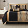 King Comforter Set, Black Gold, 7 Pieces Bed in a Bag, Ultra Soft Jacquard with Solid Piecework, Luxury Bed Set with