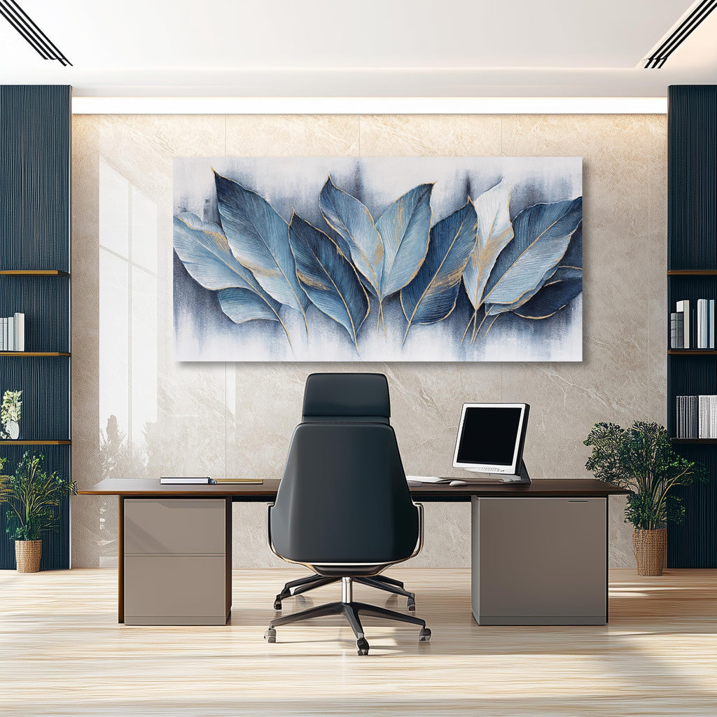 Framed Art Wall Decorations Blue Leaves Canvas Wall Art Abstract Art Modern Artwork Bedroom Dining Room Home Office