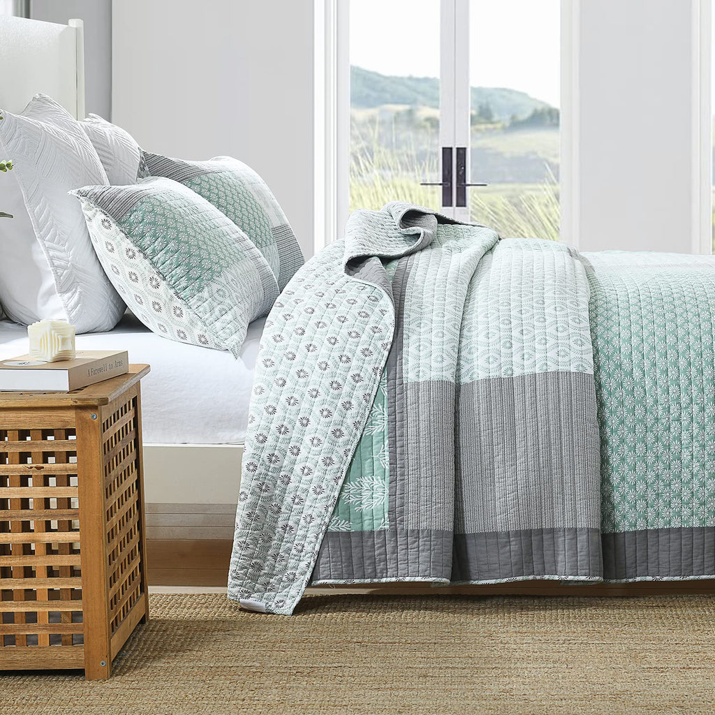 Quilt Set, 100% Cotton Bedspread Quilt Bedding Set, Patchwork Reversible Floral Quilt for Bed