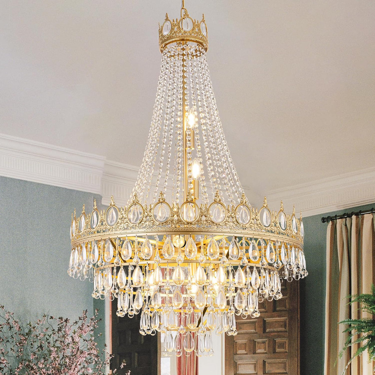 9-Light Modern French Empire Crystal Chandelier for Dining and Living Rooms