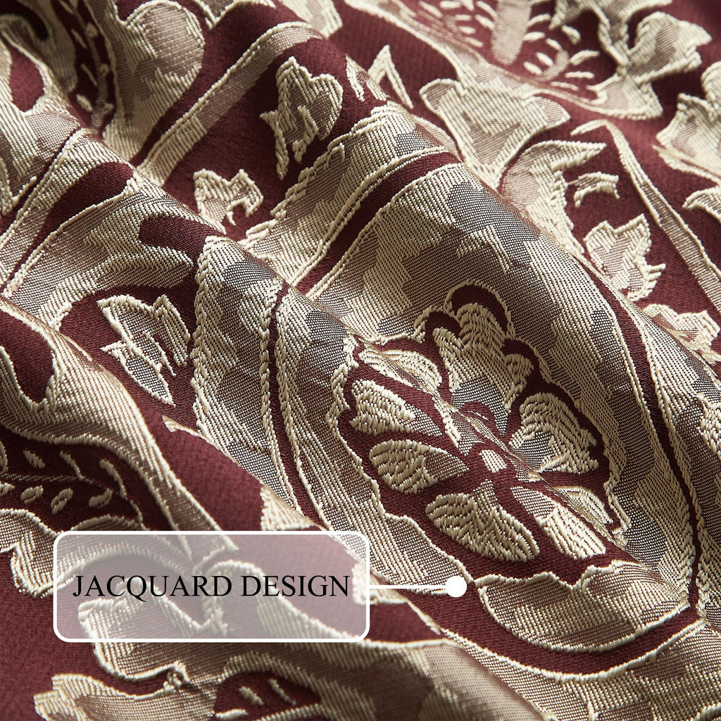 Burgundy Comforter Set, 7 Piece Damask Patchwork Bedding, Jacquard with Matching Solid Piecework Bedding