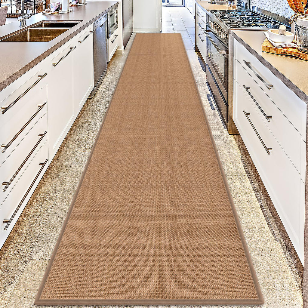 15ft Natural Jute Hallway Runner Rug Non Slip Washable, Rubber Backed Long Indoor Entryway Runner, Absorbent Kitchen