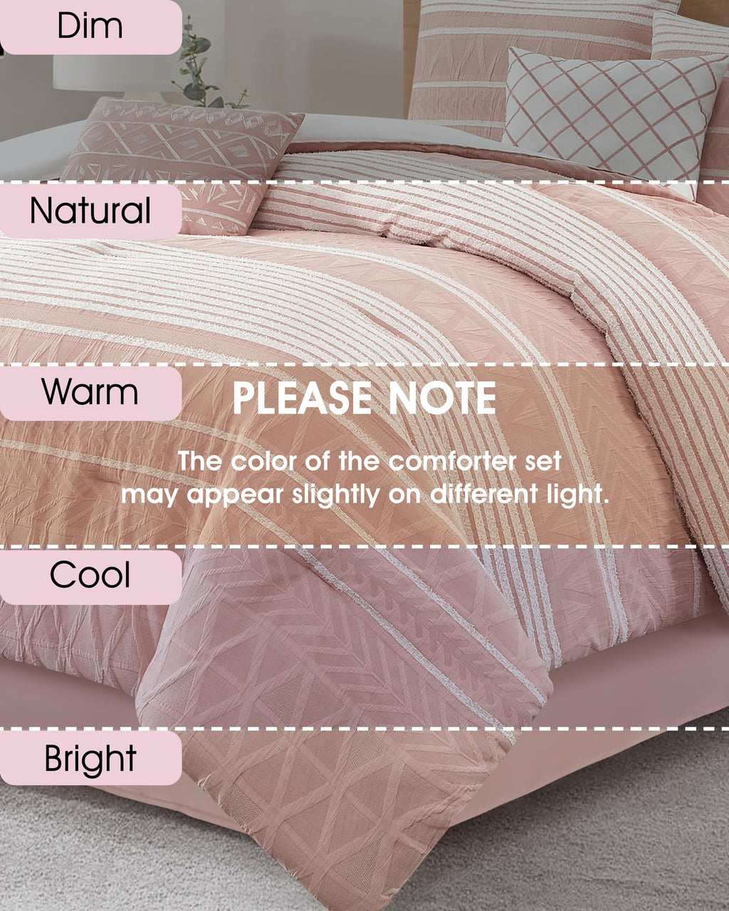 Comforter Set, Gorgeous Geometric Jacquard, Blush Soft Lightweight Bedding Set for All Seasons, Bedskirt, Pillow