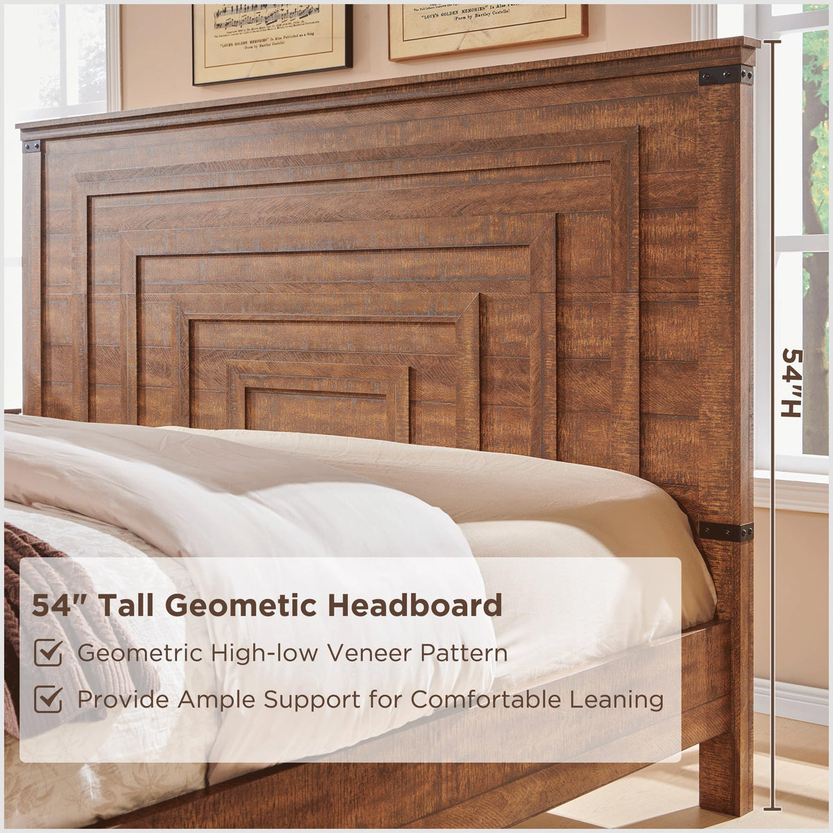 54" Farmhouse Bed Frame with headboard, Reclaimed Barnwood