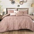 7-Piece Inara Pink Comforter Set Clip Jacquard Bedding