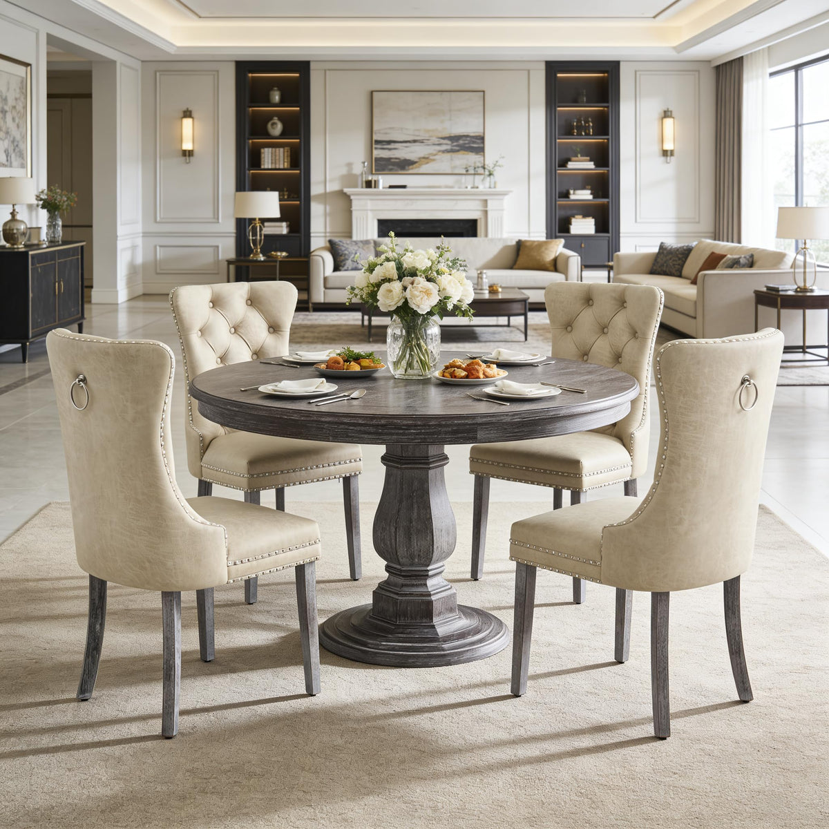 Leather Dining Chairs Set of 4, Beige