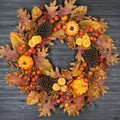 24 Inch Fall Wreath for Front Door, Pumpkin Berry Maple Leaf Autumn Decor
