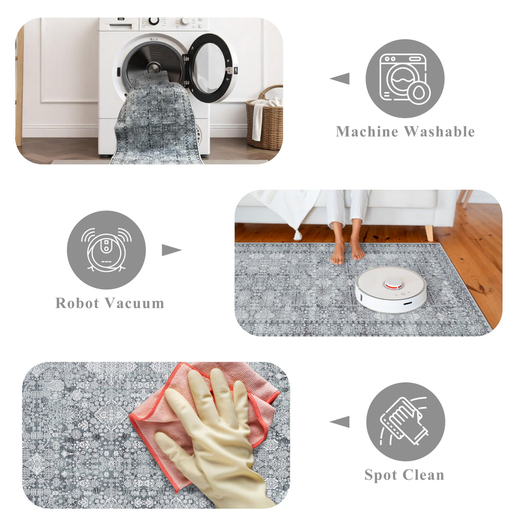 Non Slip Runner Rug Long Carpet Runners Grey - Soft Thin Washable Stain and Spill Resistant for Wide Entryway