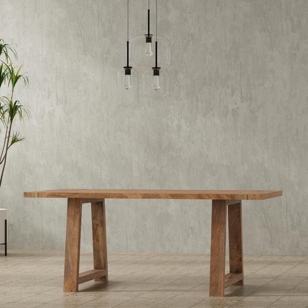 Whitley 72" Wide Solid Mango Wood Dining Table in Burnt Wax