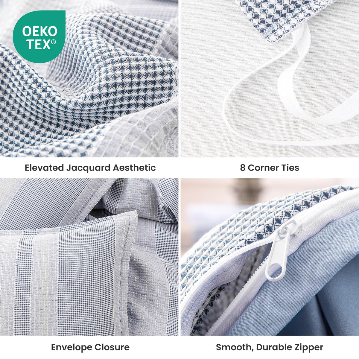 Duvet Cover Set, Luxury Jacquard Waffle Vertical Stripe Soft and Breathable 3 Pcs Comfy Bedding Set Duvet Cover