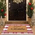 Christmas Door Mat Combo Set - 100% Coco Coir Welcome Mat + 28 x 43 Inch Red and White Diagonal Plaid Rug, Christmas
