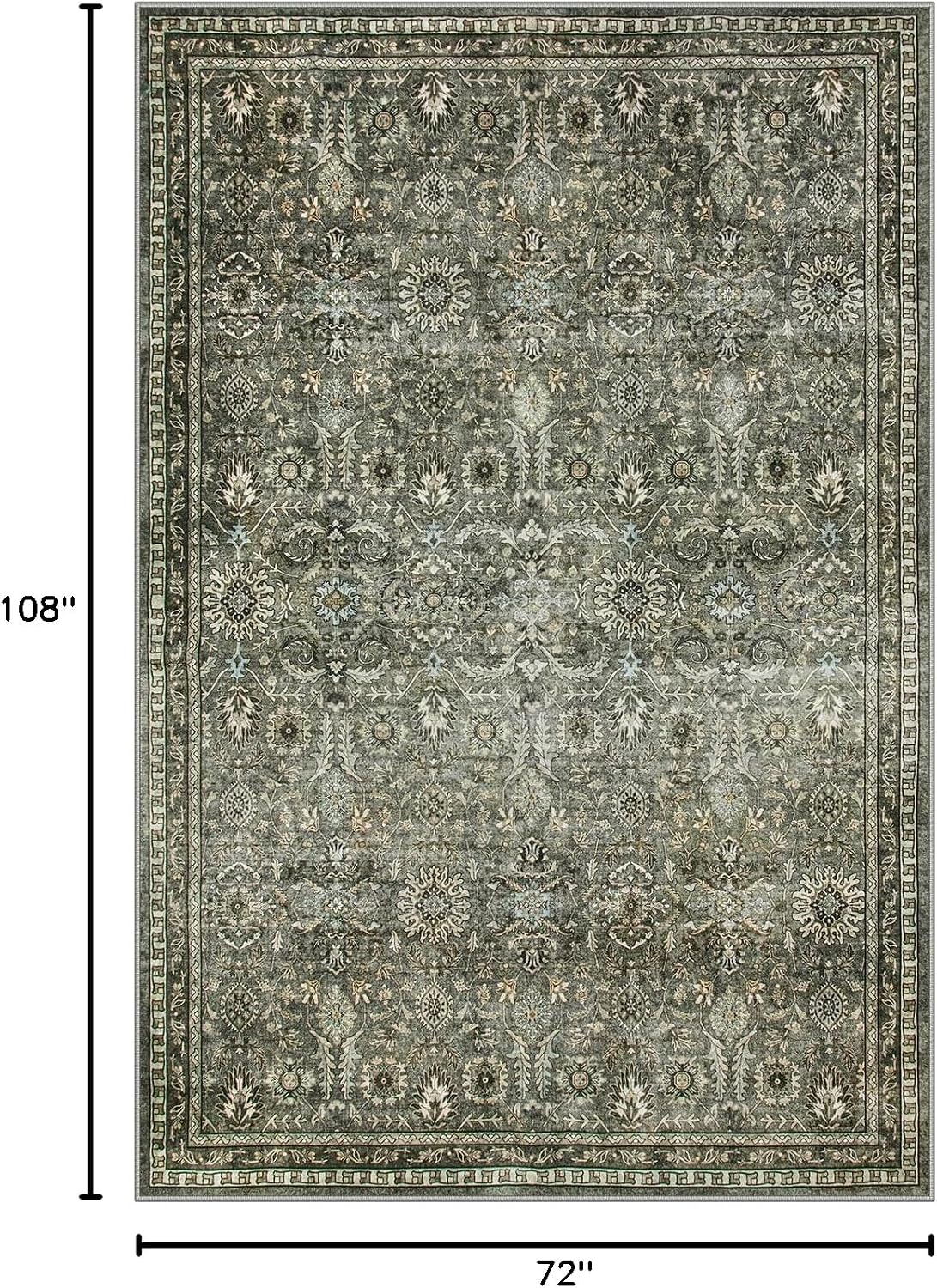 Sage Green Area Rug, Machine Washable Rugs, Boho Vintage Soft Bedroom Carpet Nursery Apartment Office, Dark Green