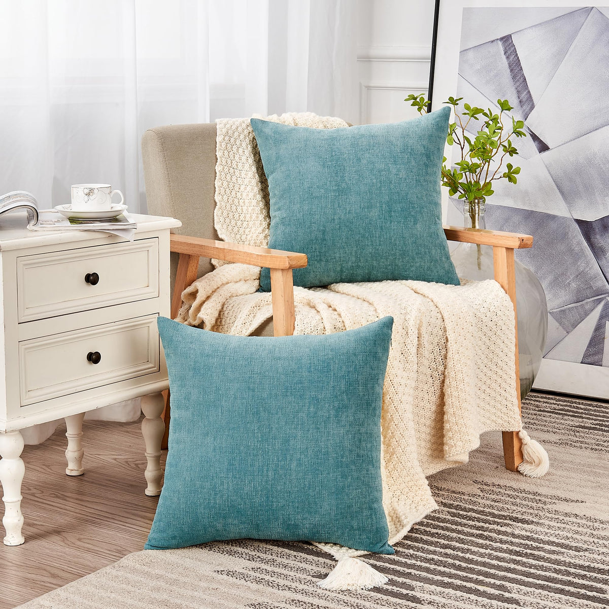 Decorative Square Throw Pillow Covers 20"x20" Inch Set of 2, Super Soft Chenille Pillows Farmhouse Fall Pillowcase