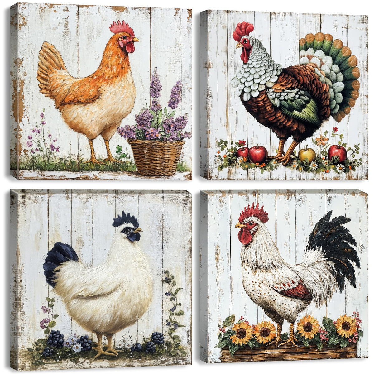 Chicken Rooster Wall Art Farmhouse Pictures Wall Decor Bedroom Countryside Farm Animals Posters Cabin Room Decor