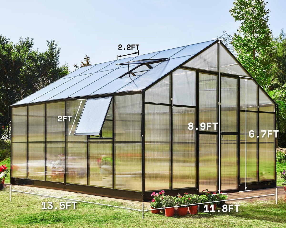 12x13.5x9 FT Polycarbonate Greenhouse with Quick-Connect Assembly