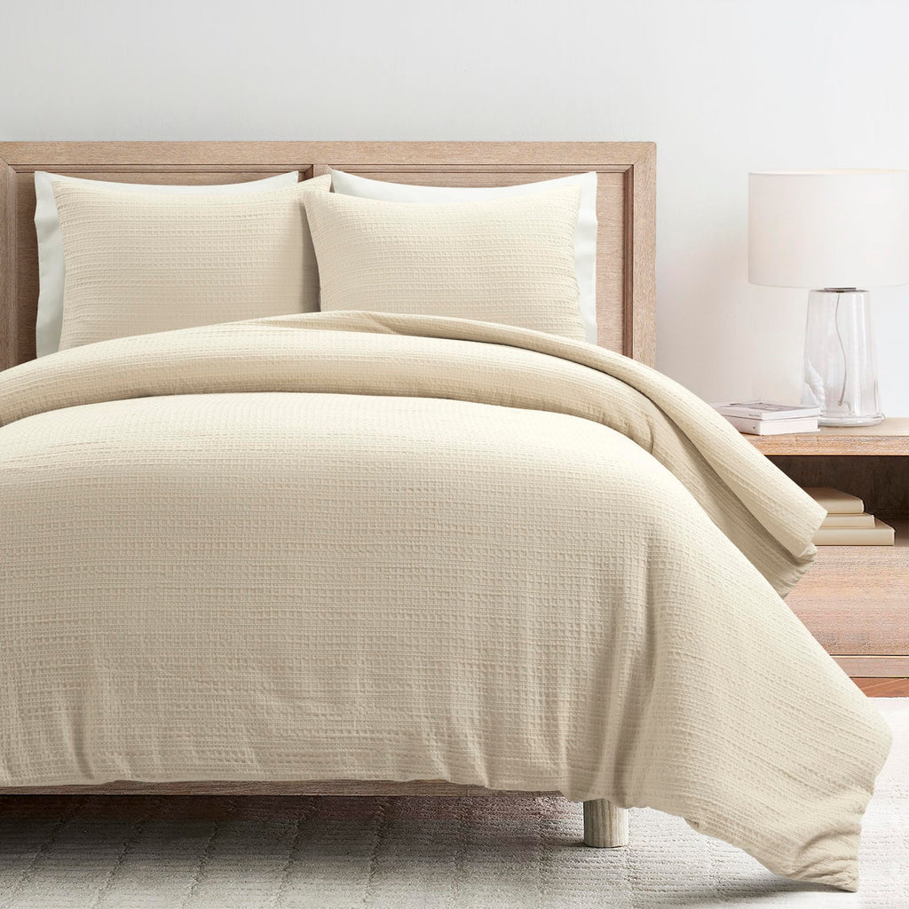 Haniya Solid Waffle Woven Textured Cotton Duvet Cover Set, 3 Piece Set, Neutral - Soft Waffle Duvet Cover