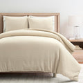 Haniya Solid Waffle Woven Textured Cotton Duvet Cover Set, 3 Piece Set, Neutral - Soft Waffle Duvet Cover