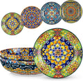 Pasta Bowls Set of 4, 42oz Ceramic Serving Bowls,Boho Pasta Plates | Large Shallow Bowls for Pasta, Salad, Soup, 42