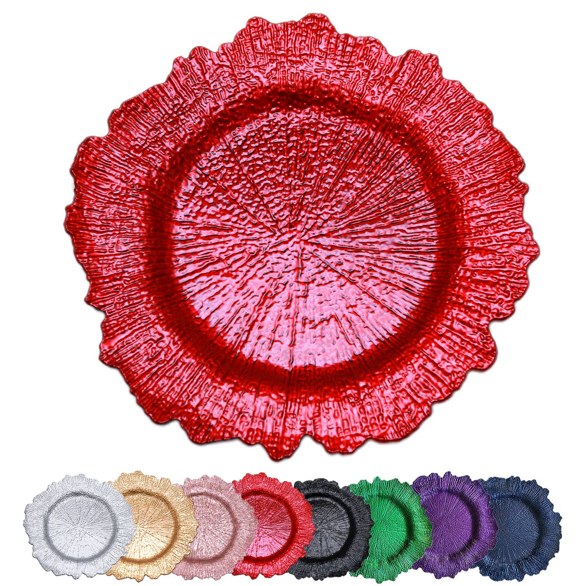 Red Reef Charger Plates, Set of 10, 13" Red Chargers for Dinner Plates