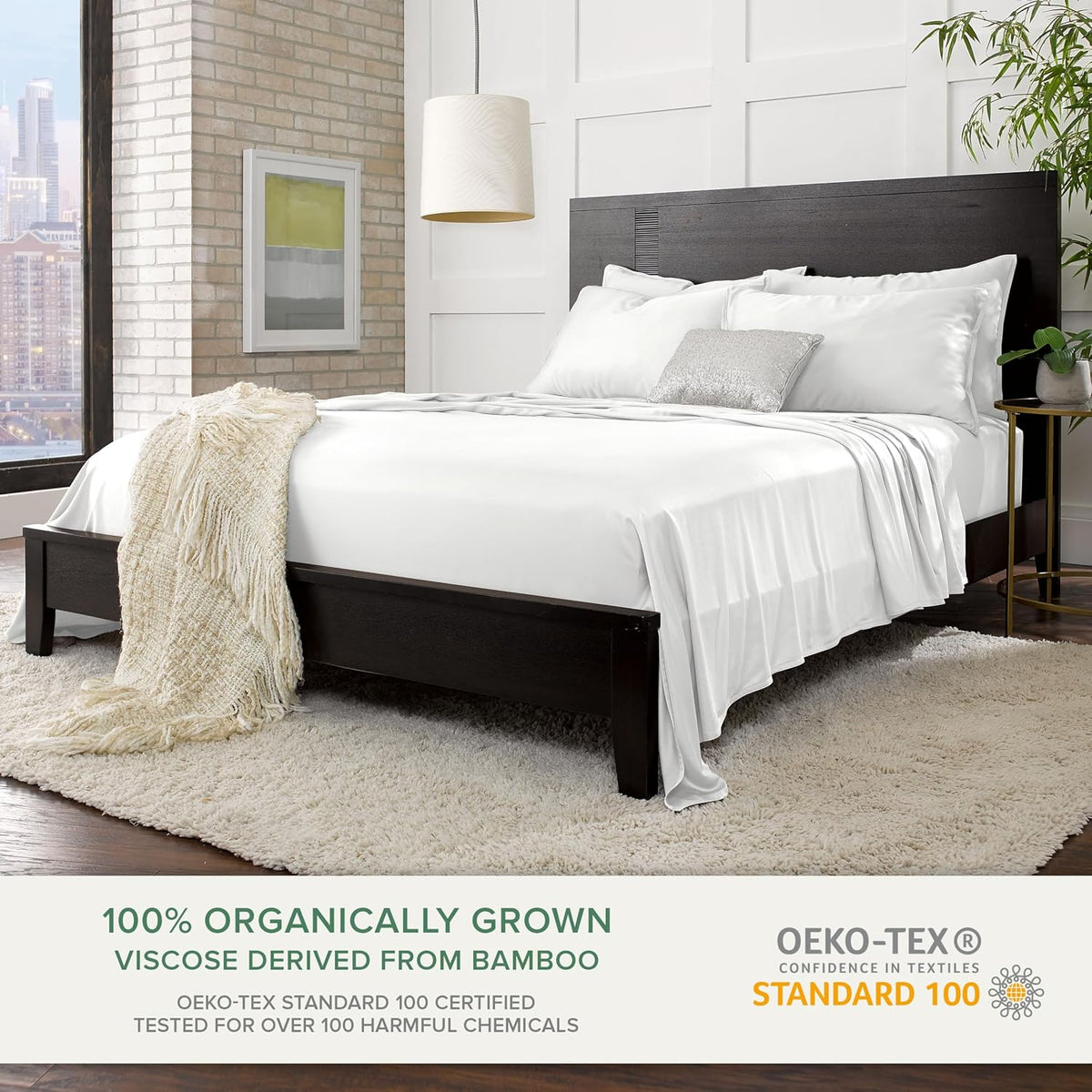 King Sheets by , Genuine 100% Organic Viscose Derived from Bamboo Bed Sheet Set, Soft & Cooling, Double Stitching, 2