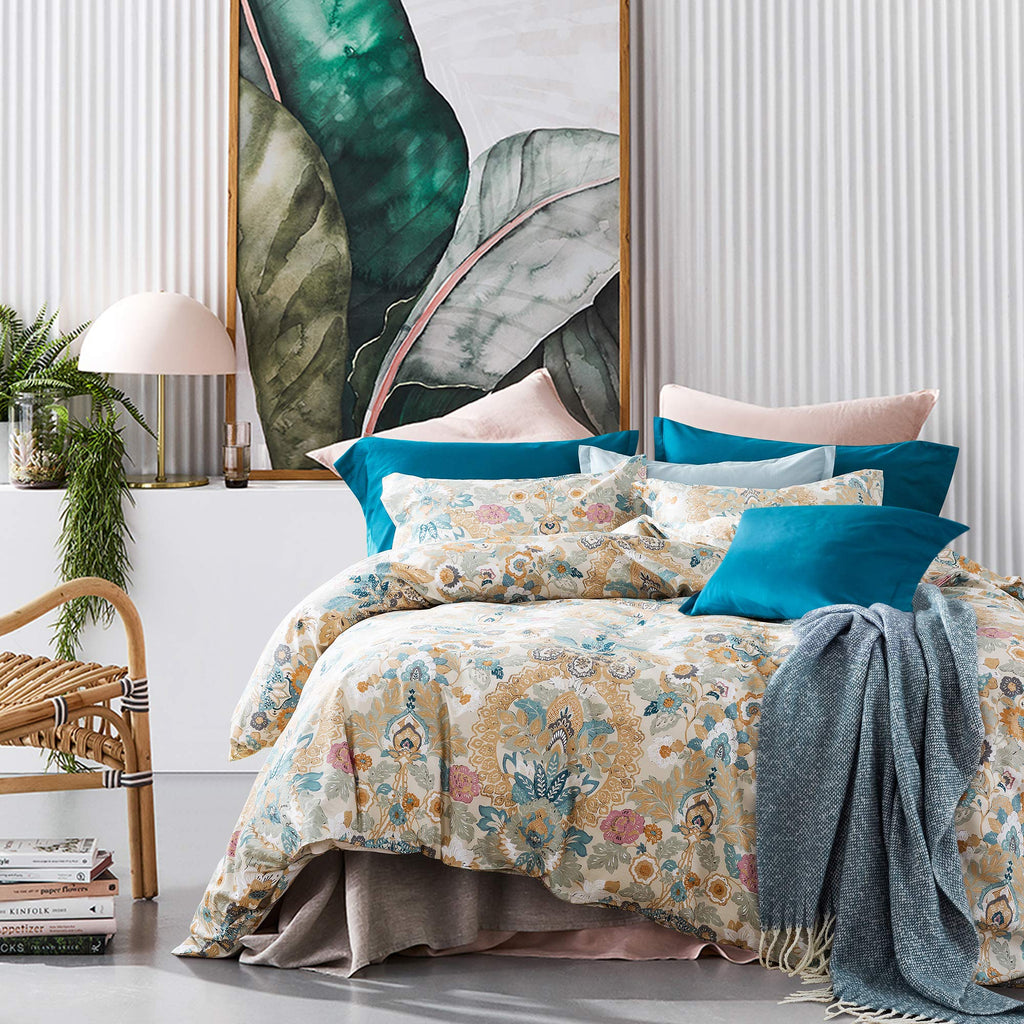 Damask Medallion Luxury Duvet Quilt Cover Boho Paisley Print Bedding Set 400 Thread Count Egyptian Cotton Sateen
