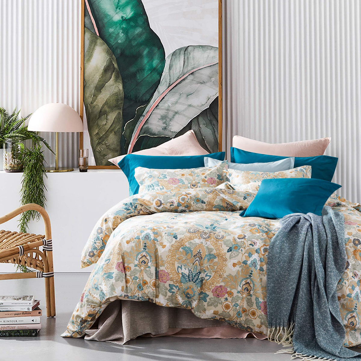 Damask Medallion Luxury Duvet Quilt Cover Boho Paisley Print Bedding Set 400 Thread Count Egyptian Cotton Sateen