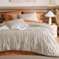 Boho Comforter Set Queen, Bedroom Decor Cozy Bedding Set Beige