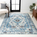 Modern Boho Vintage Medallion Cream/Blue Indoor Area Rug, Bohemian, Traditional, Easy-Cleaning, Pet Friendly
