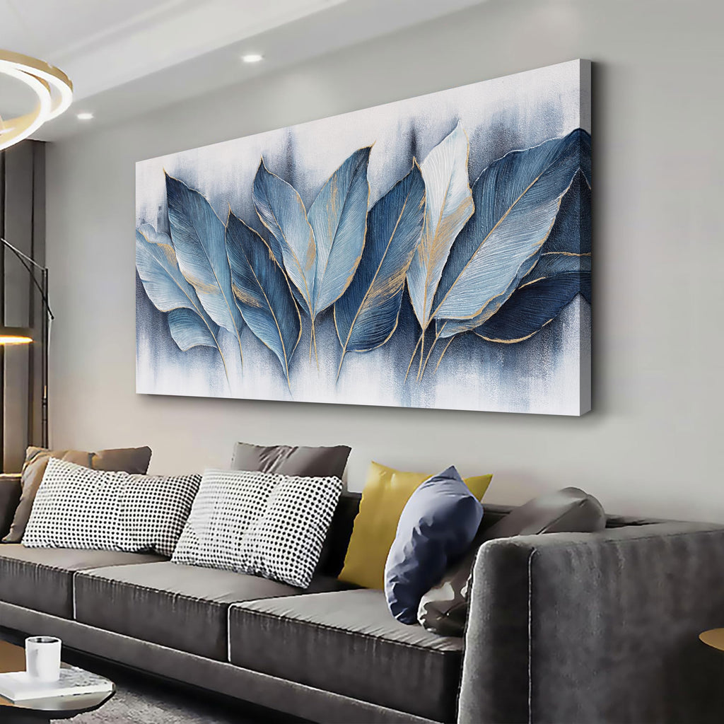 Framed Art Wall Decorations Blue Leaves Canvas Wall Art Abstract Art Modern Artwork Bedroom Dining Room Home Office