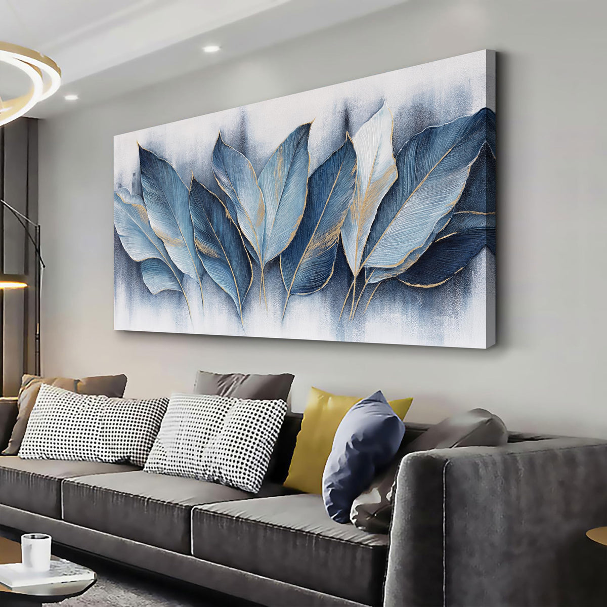 Framed Art Wall Decorations Blue Leaves Canvas Wall Art Abstract Art Modern Artwork Bedroom Dining Room Home Office