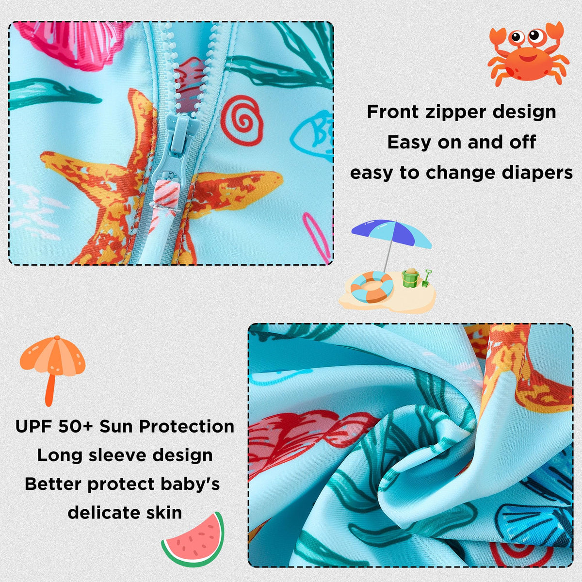 Baby Girls One Piece Swimsuit Infant Long Sleeve Bathing Suit